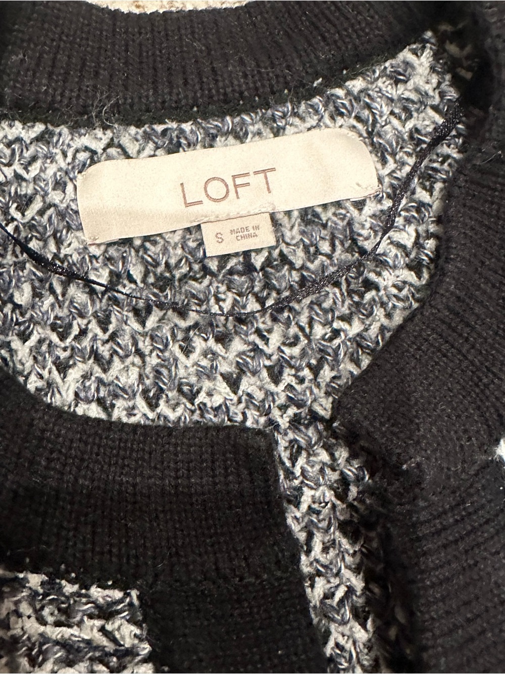 LOFT Navy  & White with Black trim Marled Knit Cardigan Sweater - Picture 2 of 5